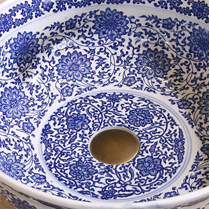 Художественная раковина китайская Античная классическая из синего и белого