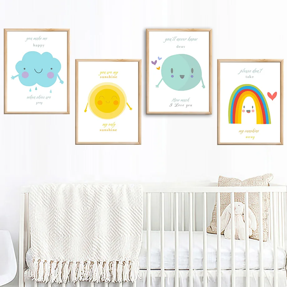

Cartoon Cute Cloud Rainbow Sun Moon Digital Wall Art Canvas Painting Nordic Posters And Prints Wall Pictures Kids Room Decor