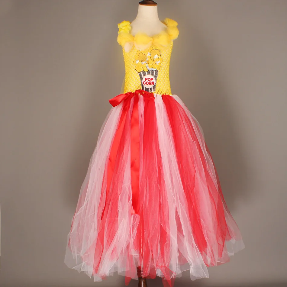 

Popcorn Costume Dress For Girls Halloween Carnival Disguise Clothes Kids Long Tutu Dress Fancy Ball Gown Baby Performance Outfit