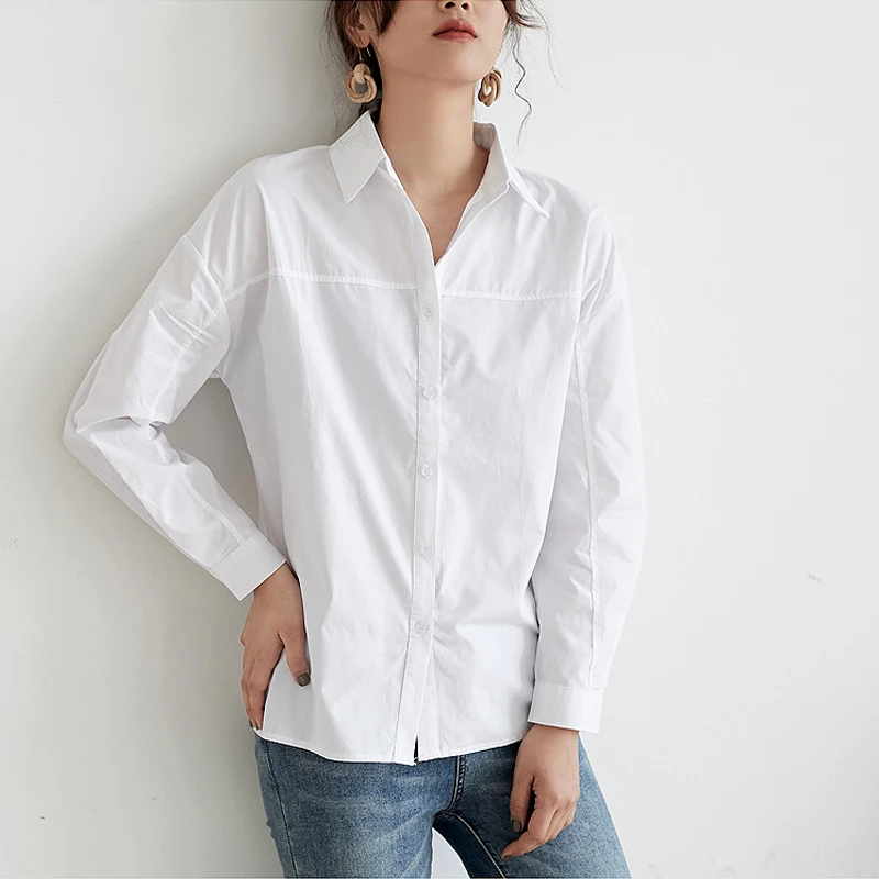 

Basis Vintage Blouse Women White Lady Long Sleeves Blusas Female Loose Casual Cotton Long-sleeved Blouses shirt Tops 882C