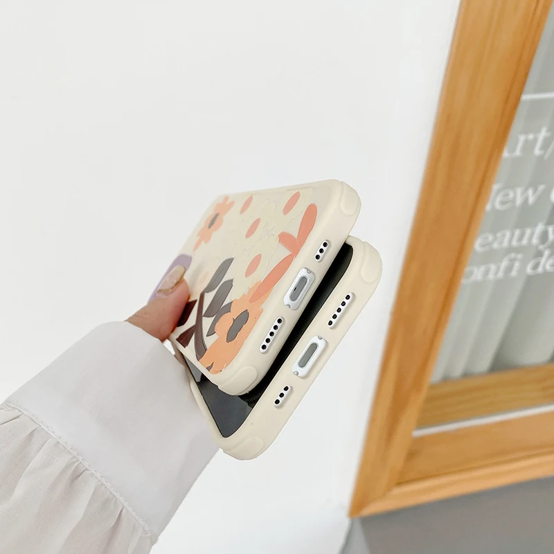 

Oil Painting Colorful Flower Phone Case For iPhone 11 12 Pro Max XR XS Max 7 8 Plus Plating Camera Protection Soft Matte Cover