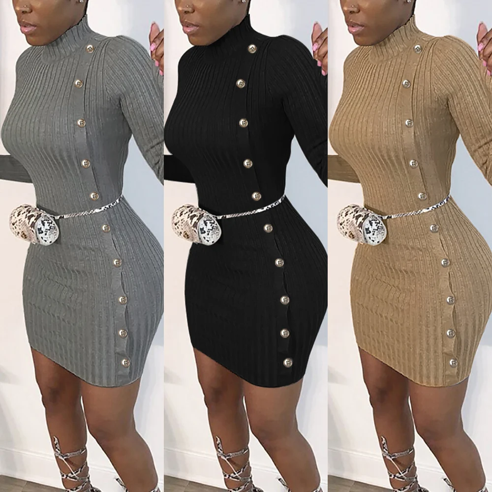 

Autumn Winter Women Clothing Sexy Short Dress Robe Tight Long Sleeve Turtleneck Knitted Dresses Party Night Club Dress 2020