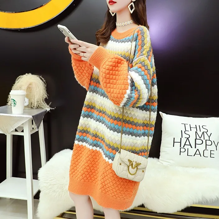 

Women clothing Oversized Cardigan Womens Sweaters Loose Midi Dress Knitted Sweater Long Sleeve Pink Pullovers Sweater 605C
