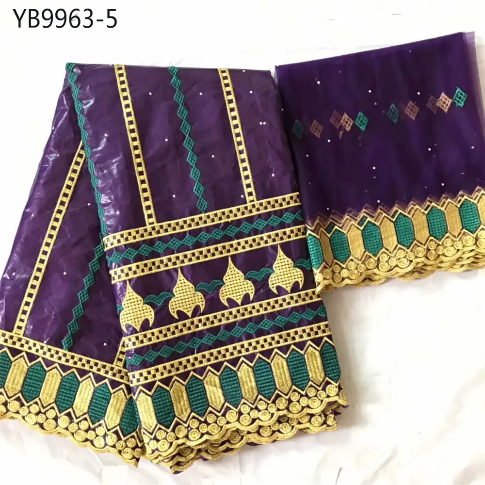 Нигерия Последняя мода стиль вышивка Базен Хлопчатобумажная Ткань 5 ярдов + 2 для