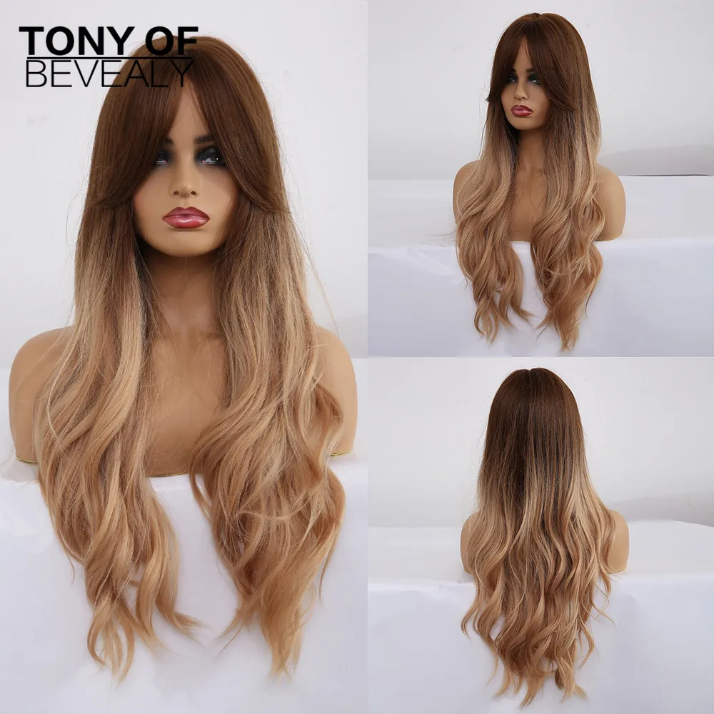 Длинные волнистые синтетические парики для чернокожих женщин афроамериканские