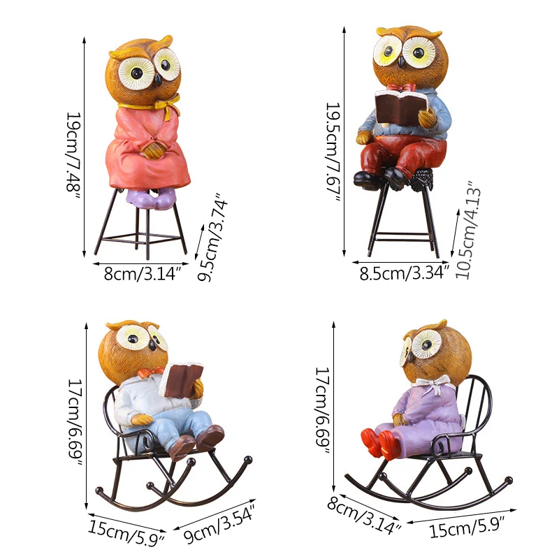 Home Decoration Accessories Resin Colorful Painting Animal Model Readding Owl Figurines Living Room Ornaments Crafts | Дом и сад