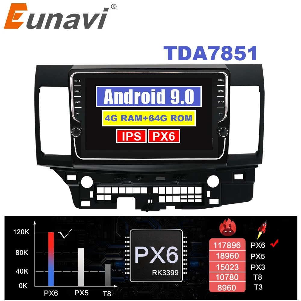 Автомобильный мультимедийный плеер Eunavi 2din Android 9 0 для Mitsubishi Lancer 2007 2012 радио