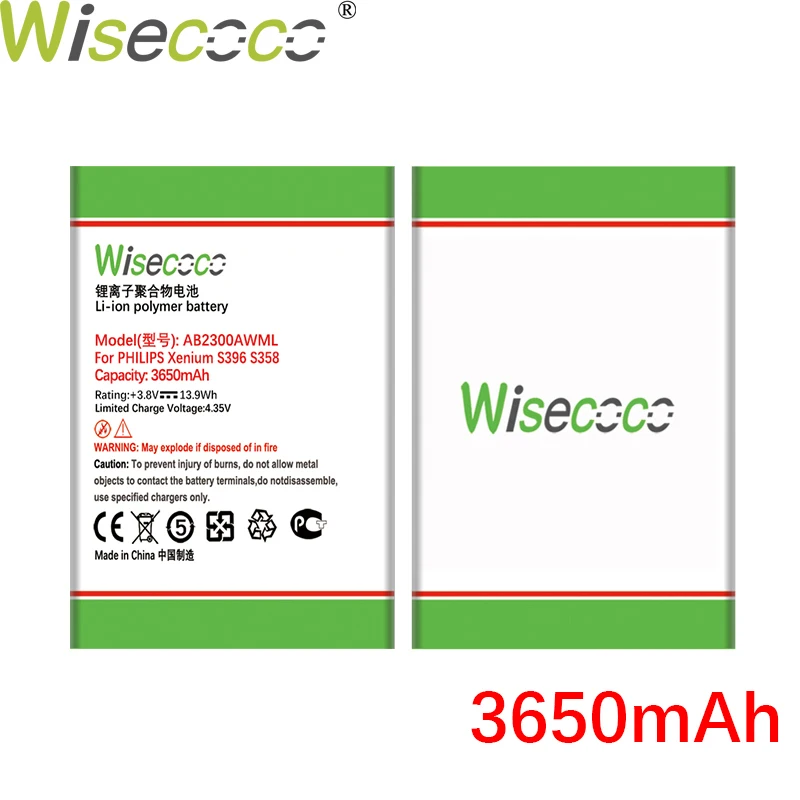 

WISECOCO 3650mAh AB2300AWML AB2300AWMT Battery For Philips Xenium S396 S358 CTS396 Cell Phone+Tracking Number