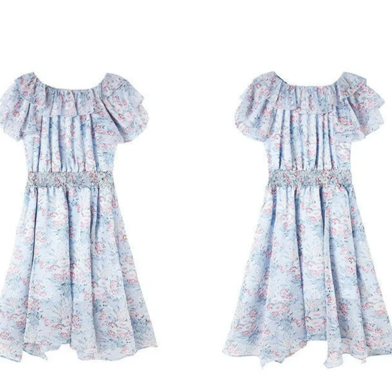 

Boho Print Knee Length Dress Women Casual Slash Neck Sundress Midi Dress Female Beach A-line Irregular Dress Vestidos 2020 New