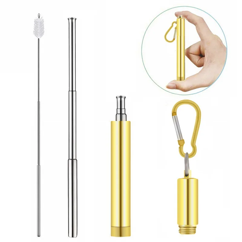 1 set yellow 1 Набор телескопические многоразовые трубочки щетка для чистки металлическая соломинка вечерние инструменты портативная нержавеющая сталь Питьевая солома с чехол для путешествий - Цвет: 1 set yellow