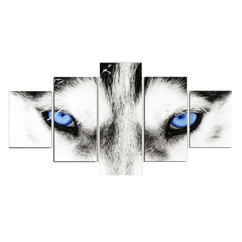 5 панелей современное художественное оформление хаски черно белая собака с