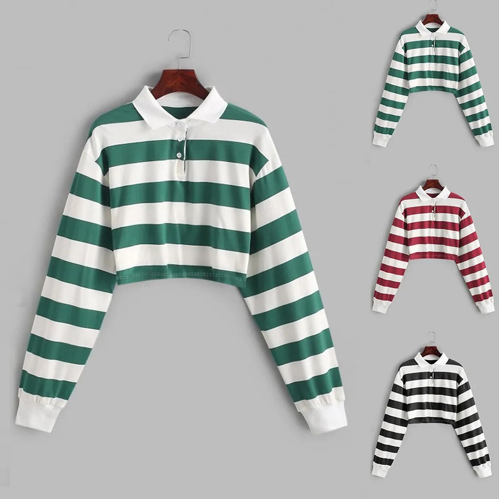 

Womens Color Stripe Button Long Sleeve Pullover Hoodies Sweatshirt Tops Womens Color Stripe Button Crop Hoodies Long Sleeve Pull