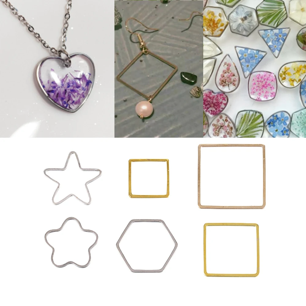 

30Pcs Copper Border Mold Gold Color Geometric Hollow Metal Frame Bezel Epoxy Resin for DIY Pendant Tray Jewelry Making Supplies