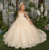 classic flower girl dress with bow lace appliques long sleeve for wedding birthday ball gown first holy communion dresses