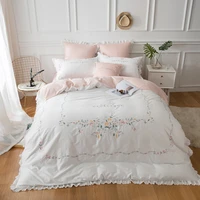47pcs embroidered bedding set 300tc egyptian cotton duvet cover set with bed sheet pillowcase for home queenking sizewhite