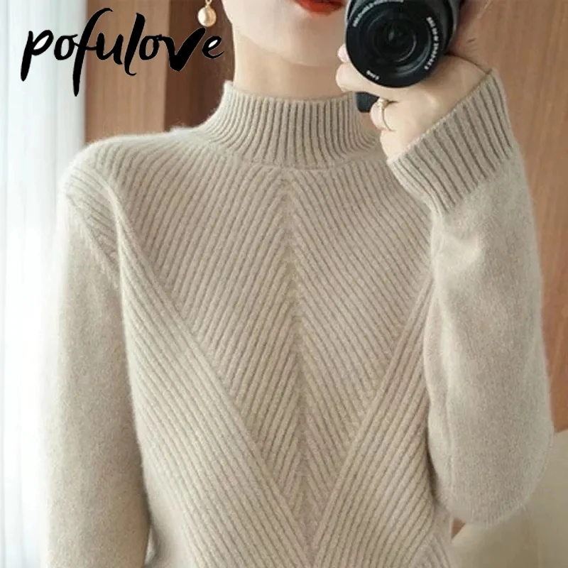 

Sweater Women's Half Turtleneck Knitwear Pullover Korean Version of Pure Color Loose Trending Wool Sweater Autumn and Winter Top