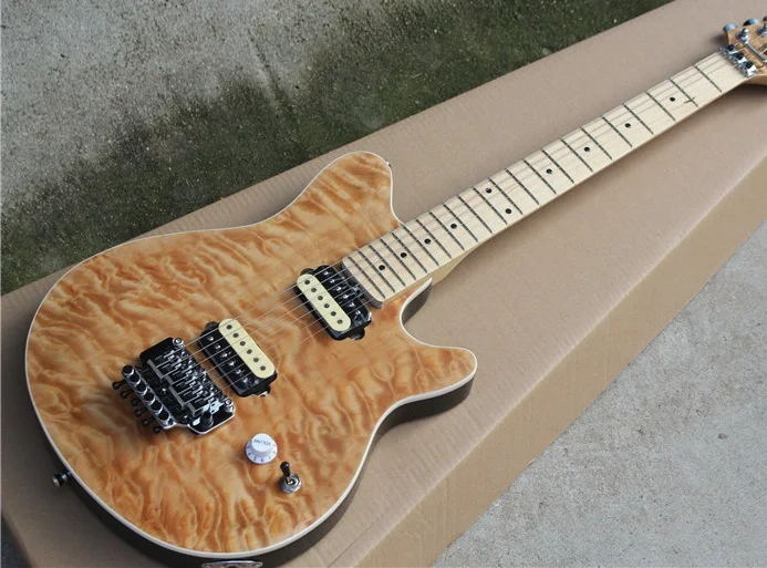 Двойная электрическая гитара желтая цветок шпон клена двойной открытый