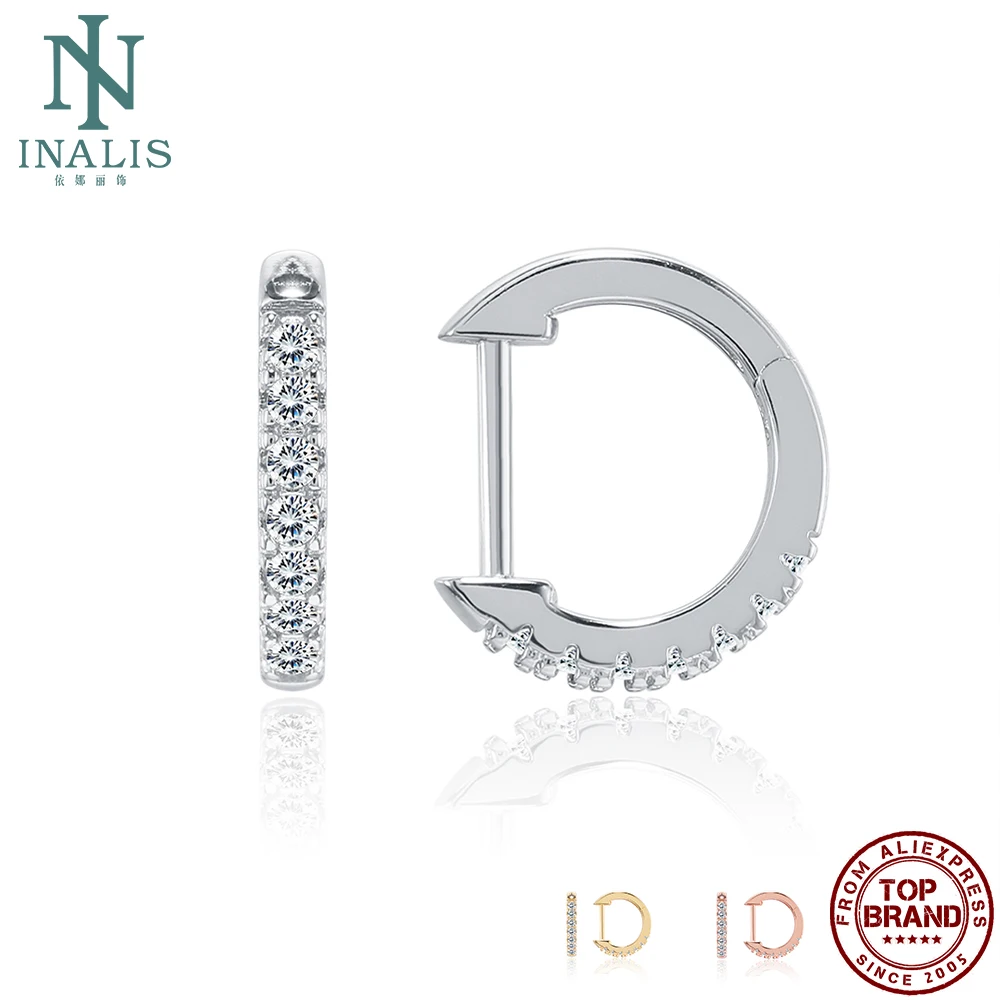 

INALIS Clip Earrings For Girls D Shape With Cubic Zirconia Round Simple Three-Colour Women Earring Anniversary Fashion Jewelry