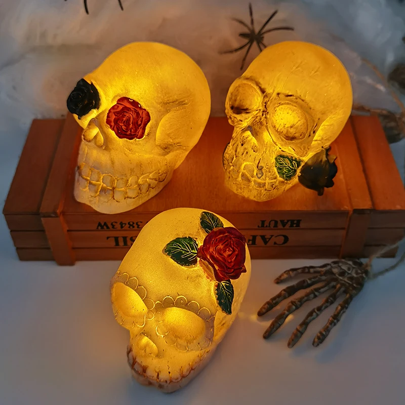 

Светодиодный светильник в виде черепа розы, украшение для Хэллоуина, ночсветильник в виде скелета, настольное украшение для дома, товары дл...