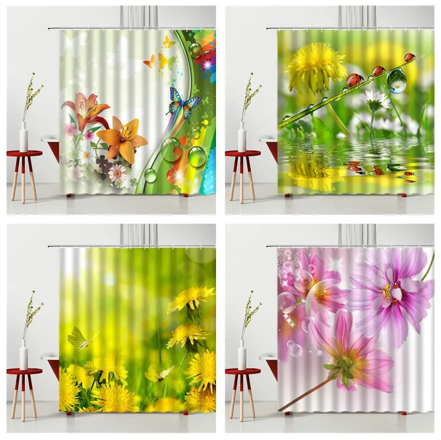 Типографии душ Шторы s Хризантема цветок природные пейзажи Водонепроницаемая
