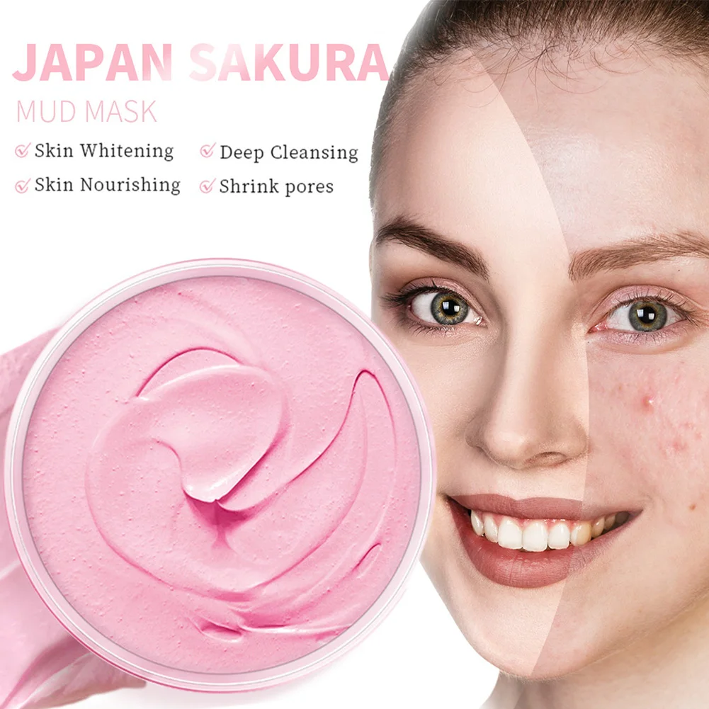 

Грязевая маска для лица Sakura, маска для глубокого очищения пор, увлажняющая и отбеливающая маска для ухода за кожей, маска для всех типов кожи