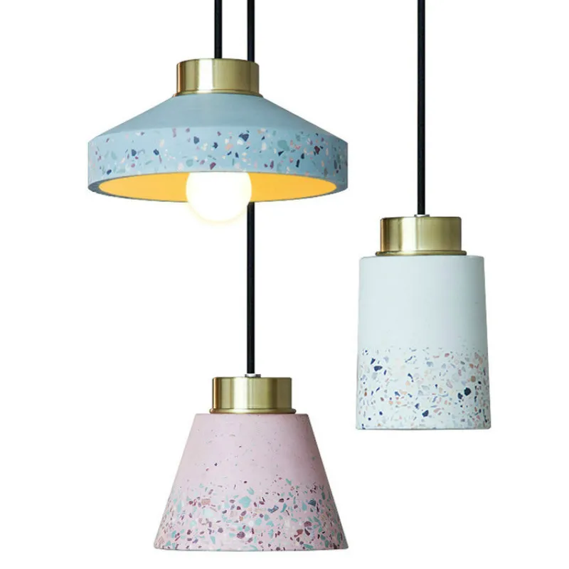 

Nordic Simple Lamps Cafe Bar Counter Three-Head Table Lamp Bedroom Bedside Terrazzo Cement Pendant Lamp industrial LED lamp