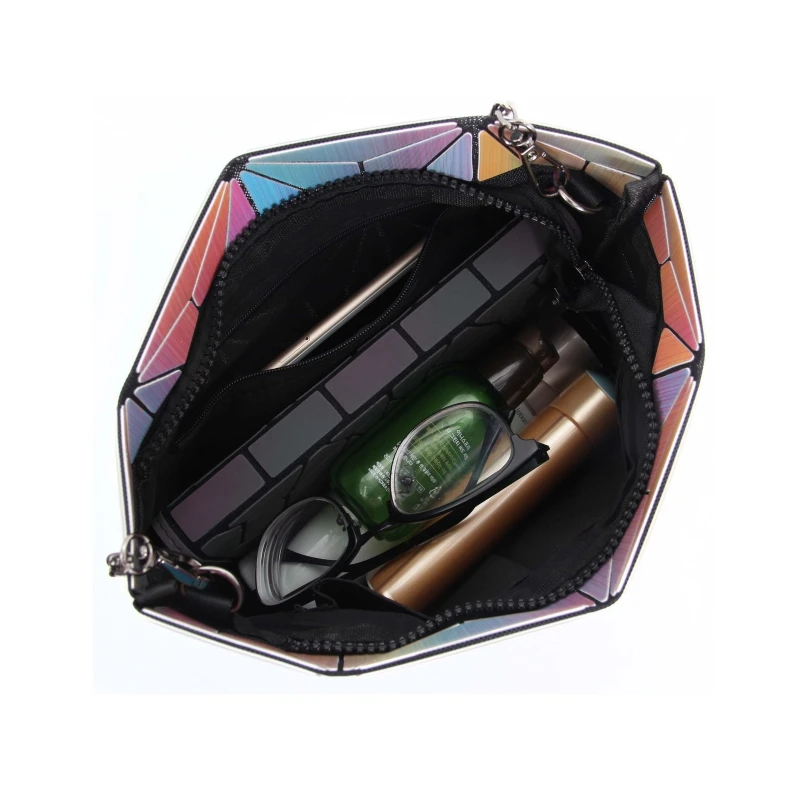 

Crocrogo Girl's Geometric Rainbow School Backpack Crossbody Shoulder Hand Makeup Bags Fashion Designer Laser Colorful Tote Purse
