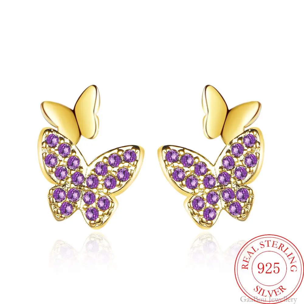 

Luxury 925 Sterling Silver Earrings delicacy butterfly Ear Stud Fashion Womens High Quality Party Jewelry Love Gift