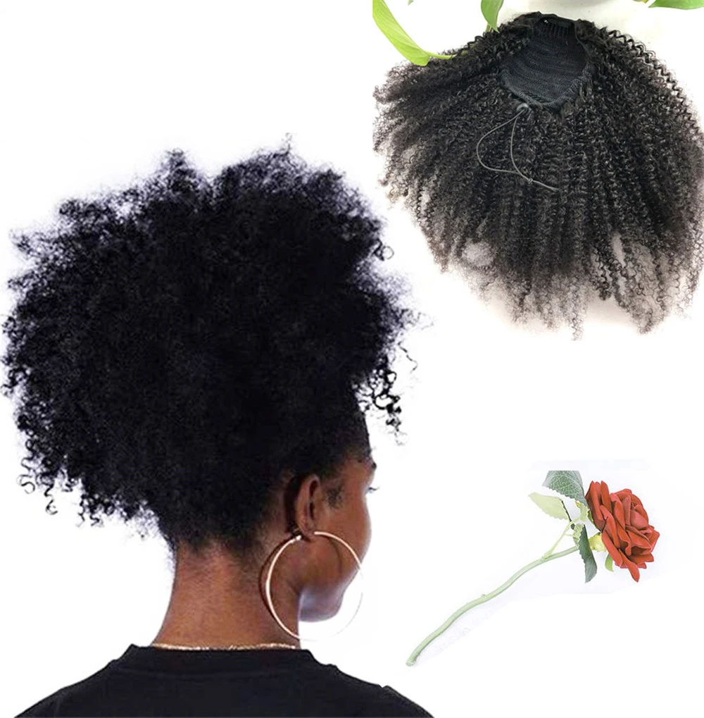 Eseewigs 4B 4C Afro Kinky завитые человеческих волос хвостик для чернокожих женщин