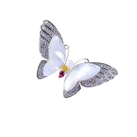 fashion elegant luxury cubic zirconia shell women butterfly brooch high quality white gold plated metal female suit lapel pins