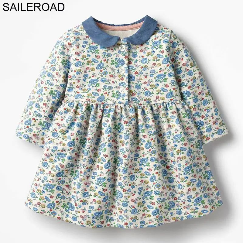 S0522 same picture Little maven Цветочный принт Дети Девушки одеваются Осень Детские Одежда с длинным рукавом Драпированные платья Хлопок Малыша Платья для девочек - Цвет: S0522 same picture