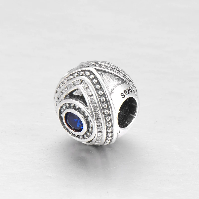 Подлинный 925 пробы Серебряный сглаза голубой глаз прозрачный CZ круглый бисер для