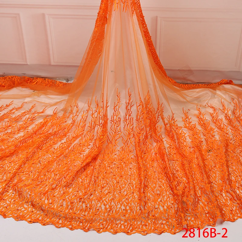 Высококачественное Африканское Тюлевое кружево с бусинами 2019 сиреневая