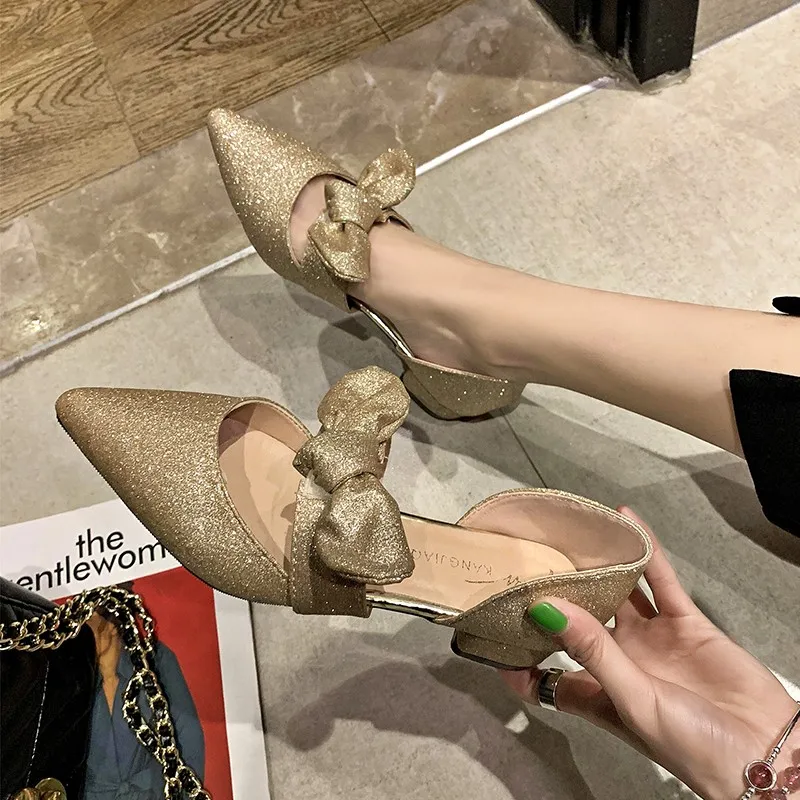 

2019 New pointed sexy high heel stiletto bow women's single shoes satin was thin professional OL women's shoes U14-13