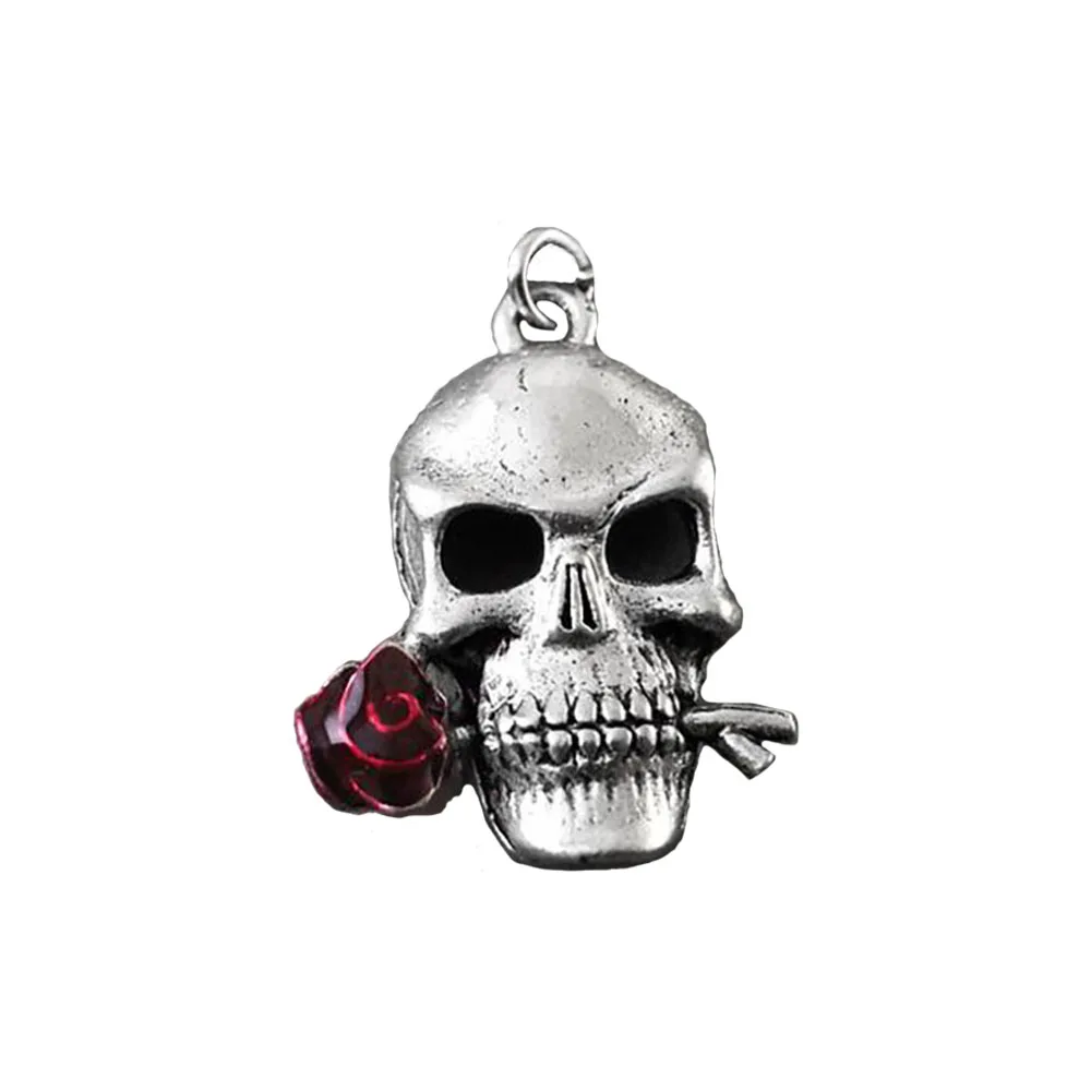 

Punk Man Neck Pendants Red Rose Flower Drip Glaze Skull Women's Pendant Charms For Making Jewelry Accessories DIY