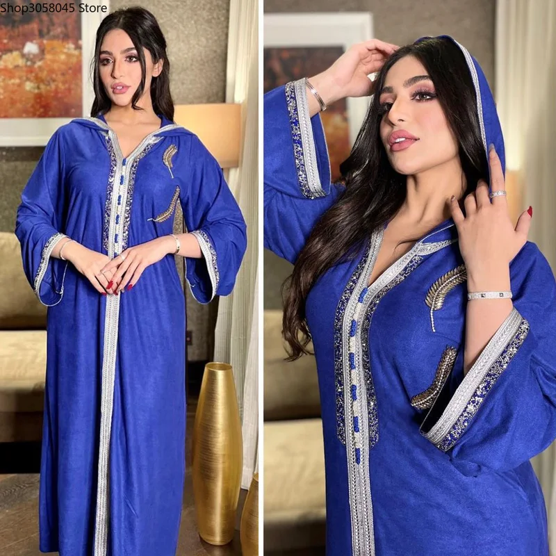 2021 Ramadan Mubarak Abayas For Women Dubai Muslim Hooded Dress Jalabiya Kaftan Moroccan Turkish Evening Gown Islam Clothing |