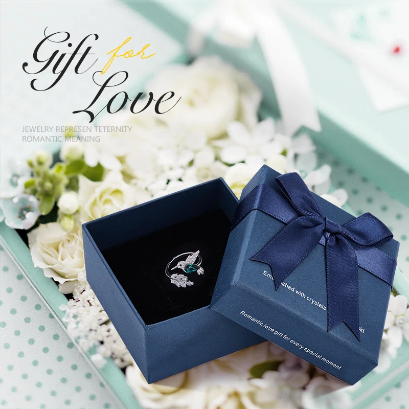 Green(YR0641)box CDE 925 Серебряное кольцо украшенное кристаллами регулируемое женское кольцо Ringen Voor Vrouwen Hummingbird ювелирные изделия с жемчугом - Цвет камня: Green(YR0641)box