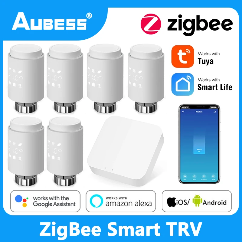 

Термостатический привод клапана радиатора Aubess Tuya Smart ZigBee, программируемый контроллер температуры TRV для Alexa Google Home