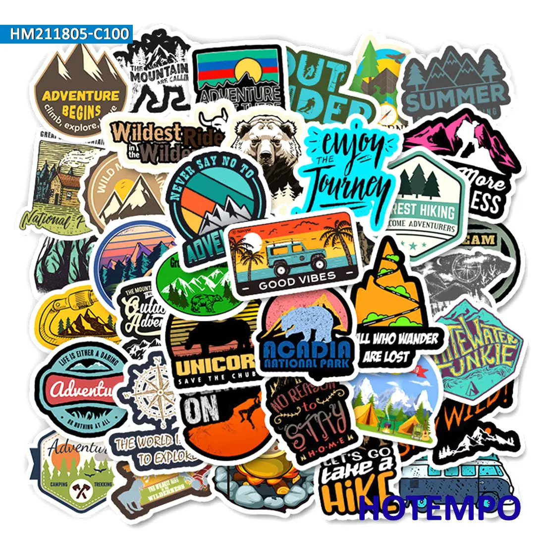 

50/100pcs Travel Outdoor Wild Camping Climbing Adventure Sticker for Phone Laptop Guitar Skateboard Bike Motorcycle Car Stickers