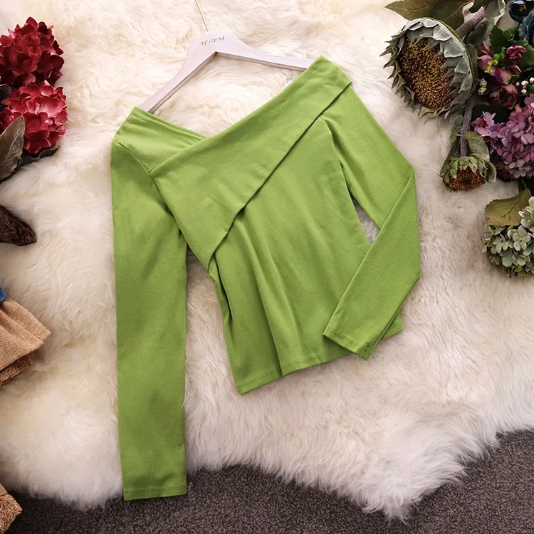 2019 осень зима новый шик женский Глубокий v образный вырез длинный рукав хлопок