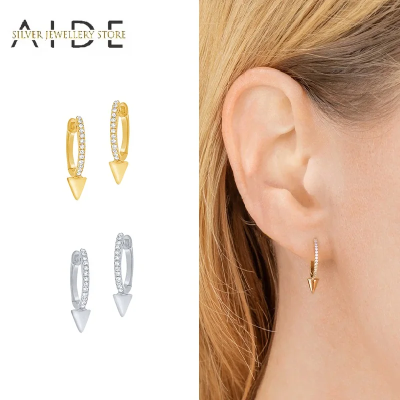 

AIDE Luxurious Zircon Round Hoop Earrings For Women Geometric Rivet Piercing Huggie Earings Fine Jewelry pendientes plata 925