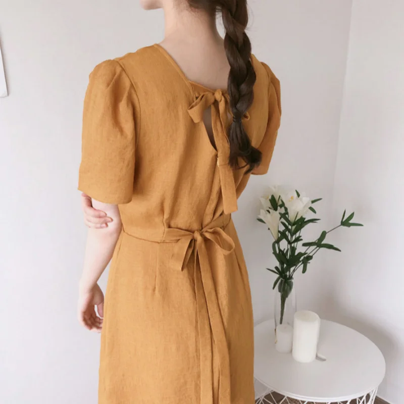 

Женское длинное Хлопковое платье SHZQ, летнее платье-трапеция с бантом на спине, облегающее платье с поясом, длинное женское платье с вырезом ...