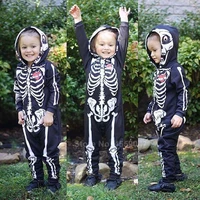 halloween skeleton cosplay costumes for newborn baby hooded romper jumpsuit novelty scary skull 3d print boys gothic bodysuit