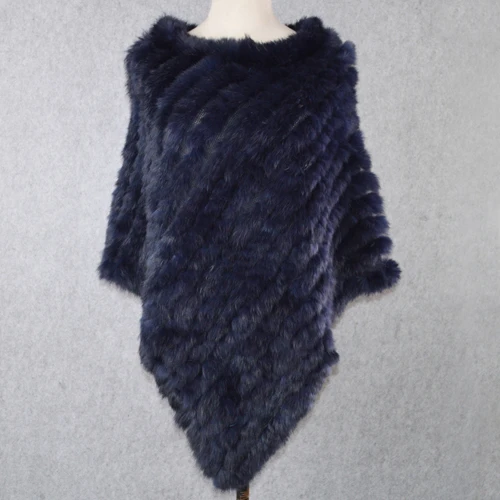 dark blue Модные вечерние женские шали из натурального кроличьего меха, натуральный вязаный натуральный кроличий мех, пончо, шарф, осенне-зимний кроличий мех, Пашмина - Цвет: dark blue