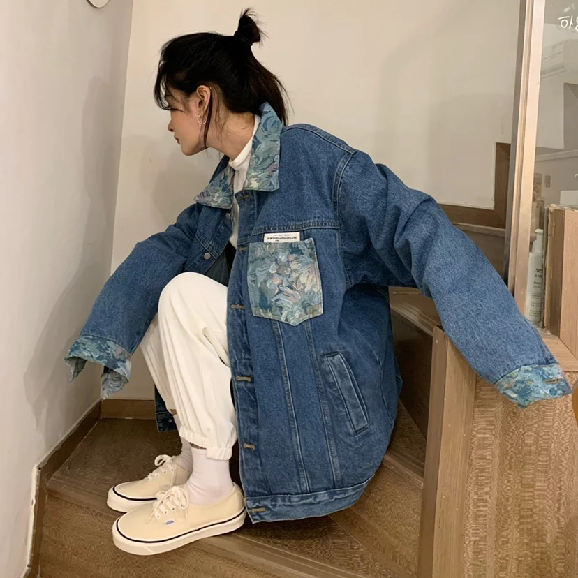 Осенняя новая стильная Корейская женская Свободная Универсальная джинсовая