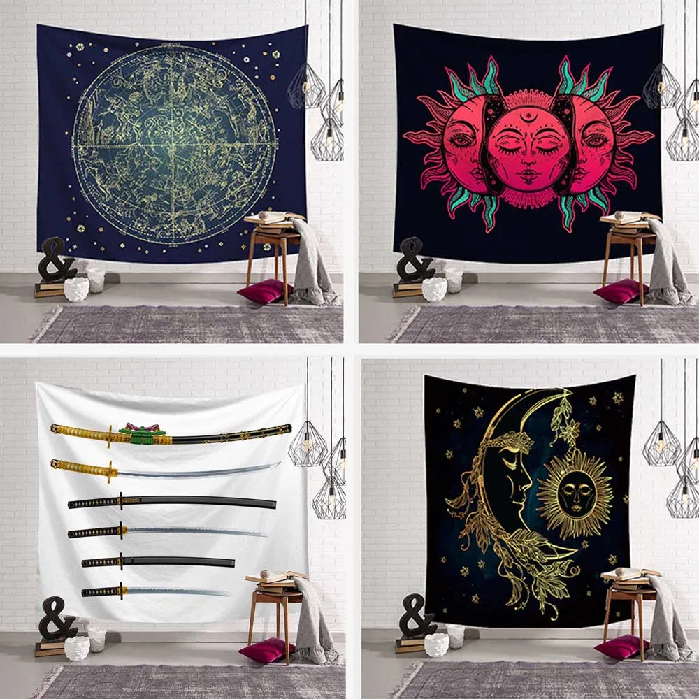 

С психоделической мандалой настенный гобелен искусство Солнце Луна домашний фон ткань коридор Йога спальня одеяло Фреска ковровый Декор