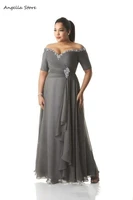 grey mother of the bride dresses plus size off shoulder summer 2021 chiffon prom party gowns long evening wear