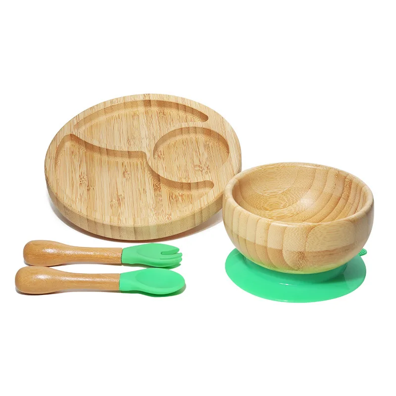 

Baby Tableware Set Feeding Bowl Dinner Plate Cup Bibs Spoon Fork Bamboo Wooden Children's Feeding Dishes Sets BPA Free Non-Slip