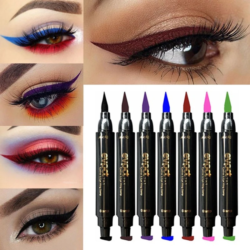Синяя жидкая подводка для глаз Печать карандаш двойная головка макияж