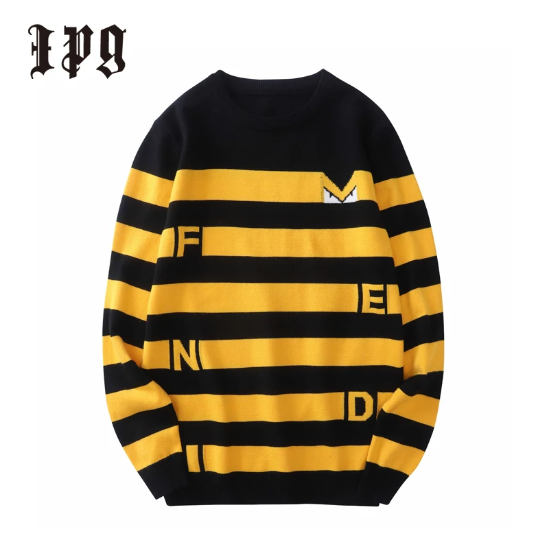 

Модный мужской пуловер Ipg 2020, свитеры, повседневный мужской вязаный свитер в полоску с круглым вырезом, интересный узор, мужская одежда в сти...